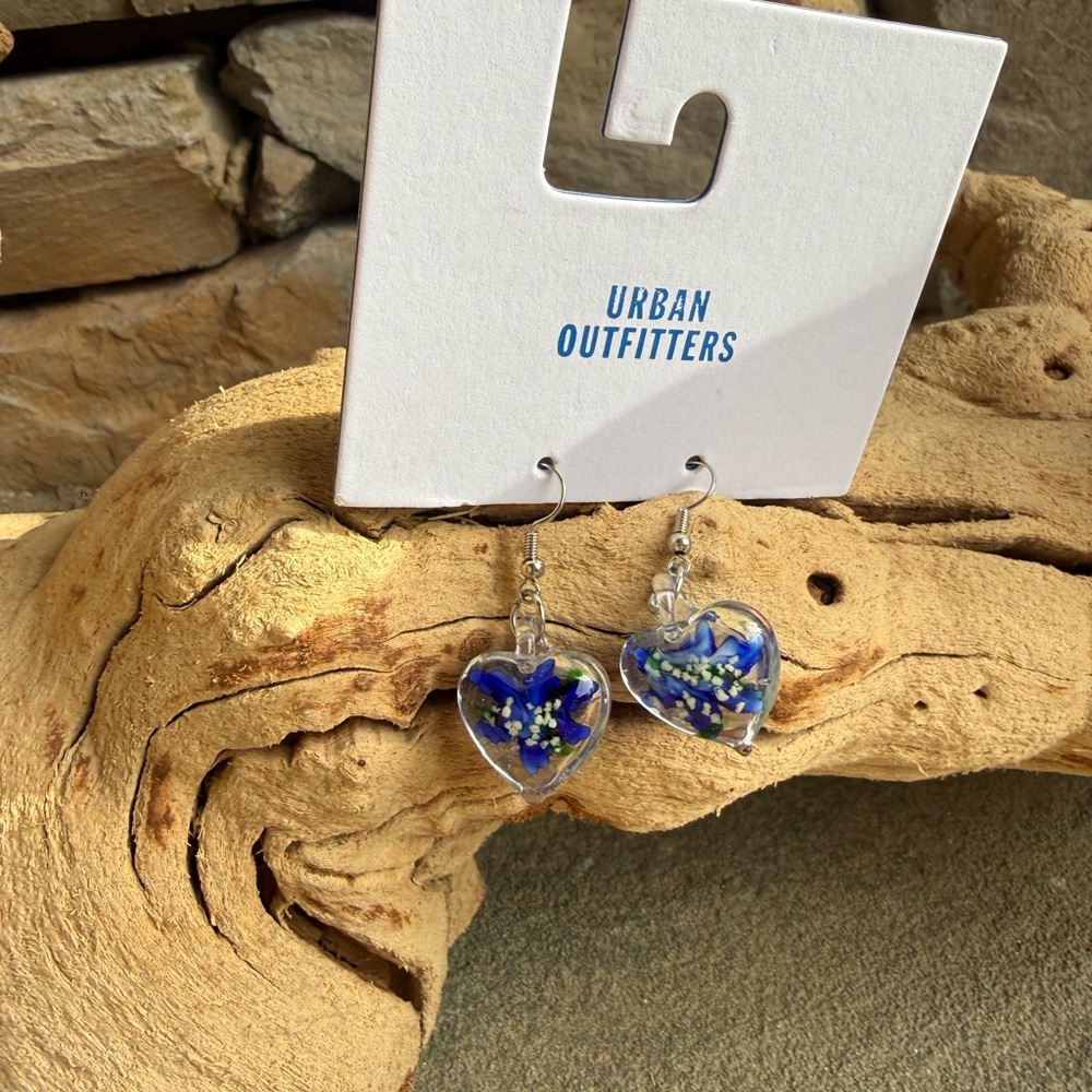 New🌟Urban Outfitters -Glass Blue Heart Drop Earrings